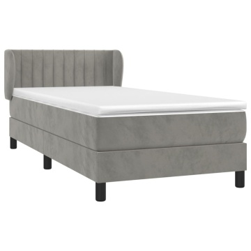Pat box spring cu saltea, gri deschis, 100x200 cm, catifea - Img 3