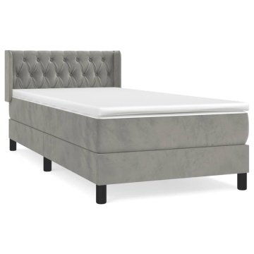 Pat box spring cu saltea, gri deschis, 100x200 cm, catifea - Img 2