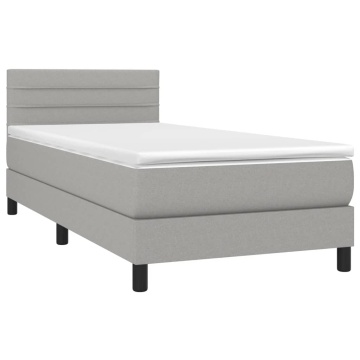 Pat box spring cu saltea, gri deschis, 100x200 cm, textil - Img 3