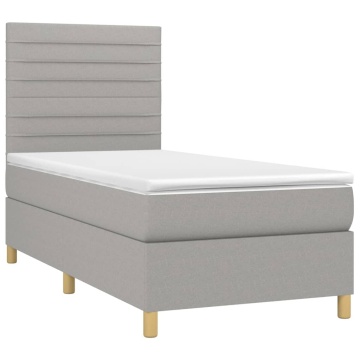 Pat box spring cu saltea, gri deschis, 100x200 cm, textil - Img 3