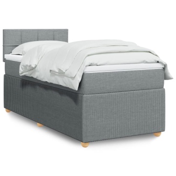 Pat box spring cu saltea, gri deschis, 100x200 cm, textil - Img 1