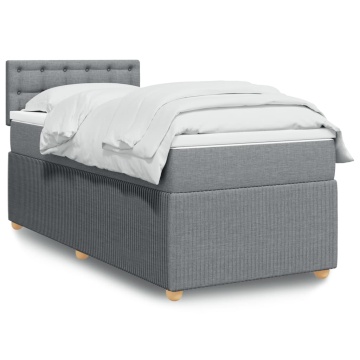Pat box spring cu saltea, gri deschis, 100x200 cm, textil - Img 1