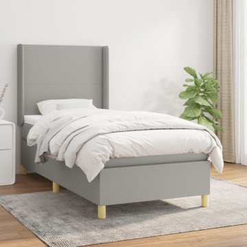 Pat box spring cu saltea, gri deschis, 100x200 cm, textil - Img 1