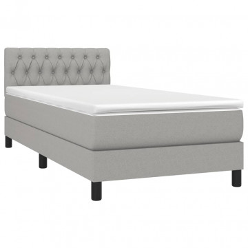 Pat box spring cu saltea, gri deschis, 100x200 cm, textil - Img 3