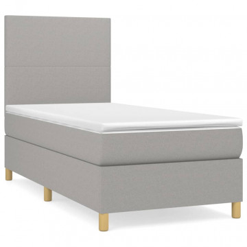 Pat box spring cu saltea, gri deschis, 100x200 cm, textil - Img 2