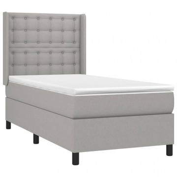 Pat box spring cu saltea, gri deschis, 100x200 cm, textil - Img 3