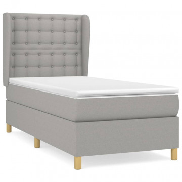 Pat box spring cu saltea, gri deschis, 100x200 cm, textil - Img 2