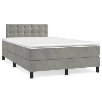 Pat box spring cu saltea, gri deschis, 120x200 cm, catifea - Img 2