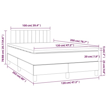 Pat box spring cu saltea, gri deschis, 120x200 cm, catifea - Img 6