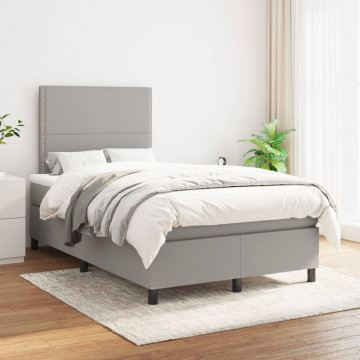 Pat box spring cu saltea, gri deschis, 120x200 cm, textil - Img 1
