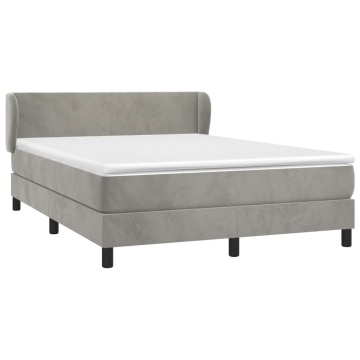 Pat box spring cu saltea, gri deschis, 140x190 cm, catifea - Img 3