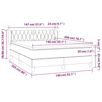 Pat box spring cu saltea, gri deschis, 140x200 cm, catifea - Img 6