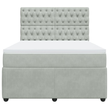 Pat box spring cu saltea, gri deschis, 140x200 cm, catifea - Img 4