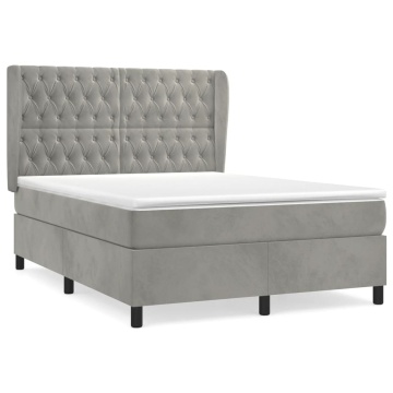 Pat box spring cu saltea, gri deschis, 140x200 cm, catifea - Img 2