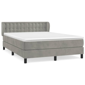 Pat box spring cu saltea, gri deschis, 140x200 cm, catifea - Img 2