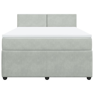 Pat box spring cu saltea, gri deschis, 140x200 cm, catifea - Img 4