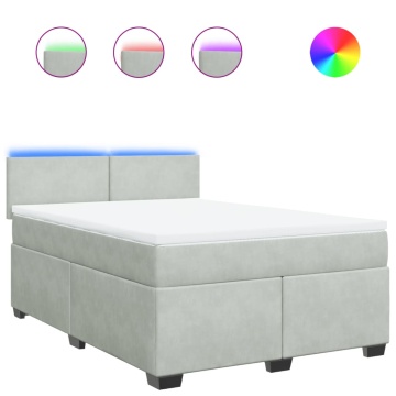 Pat box spring cu saltea, gri deschis, 160x200 cm, catifea - Img 2