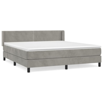 Pat box spring cu saltea, gri deschis, 160x200 cm, catifea - Img 2