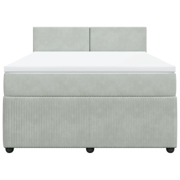 Pat box spring cu saltea, gri deschis, 160x200 cm, catifea - Img 5