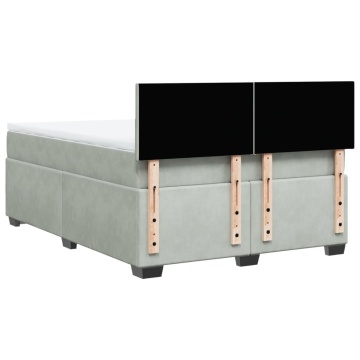 Pat box spring cu saltea, gri deschis, 160x200 cm, catifea - Img 7