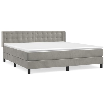 Pat box spring cu saltea, gri deschis, 160x200 cm, catifea - Img 2