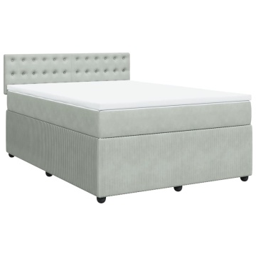 Pat box spring cu saltea, gri deschis, 160x200 cm, catifea - Img 3