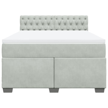 Pat box spring cu saltea, gri deschis, 160x200 cm, catifea - Img 4