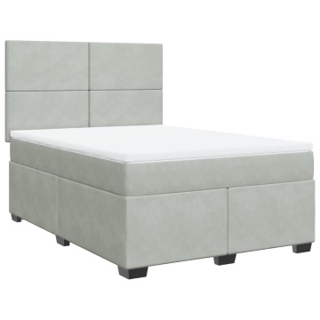 Pat box spring cu saltea, gri deschis, 160x200 cm, catifea - Img 2