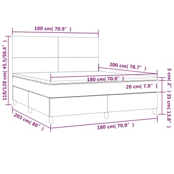 Pat box spring cu saltea, gri deschis, 180x200 cm, catifea - Img 5