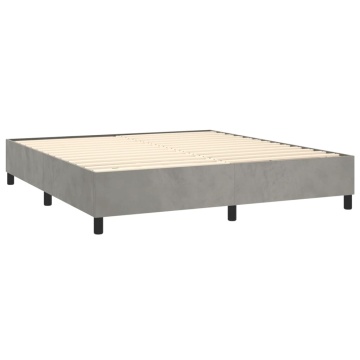 Pat box spring cu saltea, gri deschis, 180x200 cm, catifea - Img 4