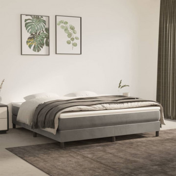Pat box spring cu saltea, gri deschis, 180x200 cm, catifea - Img 1