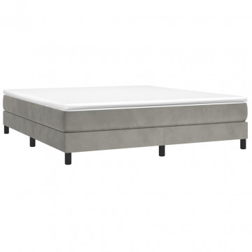 Pat box spring cu saltea, gri deschis, 180x200 cm, catifea - Img 3