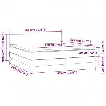 Pat box spring cu saltea, gri deschis, 180x200 cm, catifea - Img 6