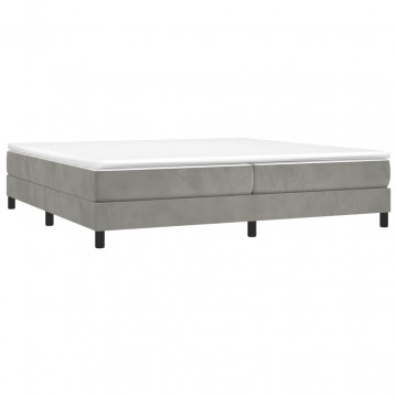 Pat box spring cu saltea, gri deschis, 200x200 cm, catifea - Img 3