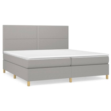 Pat box spring cu saltea, gri deschis, 200x200 cm, textil - Img 2