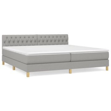 Pat box spring cu saltea, gri deschis, 200x200 cm, textil - Img 2