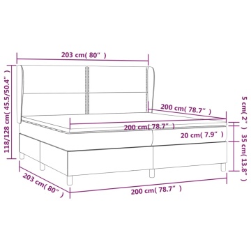 Pat box spring cu saltea, gri deschis, 200x200 cm, textil - Img 6