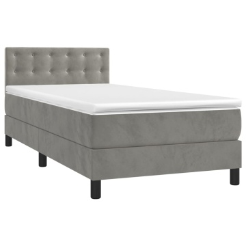 Pat box spring cu saltea, gri deschis, 90x190 cm, catifea - Img 2