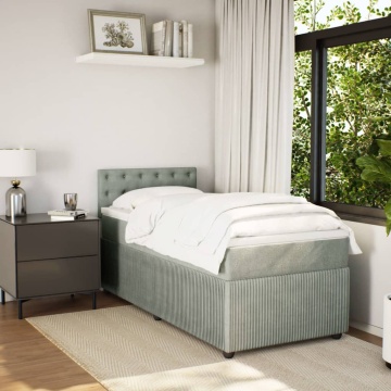 Pat box spring cu saltea, gri deschis, 90x190 cm, catifea - Img 3