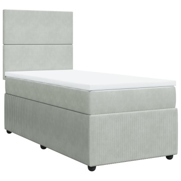 Pat box spring cu saltea, gri deschis, 90x190 cm, catifea - Img 2