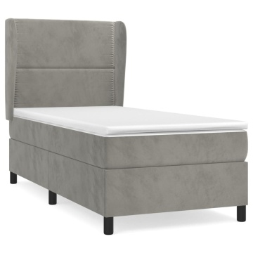 Pat box spring cu saltea, gri deschis, 90x190 cm, catifea - Img 2