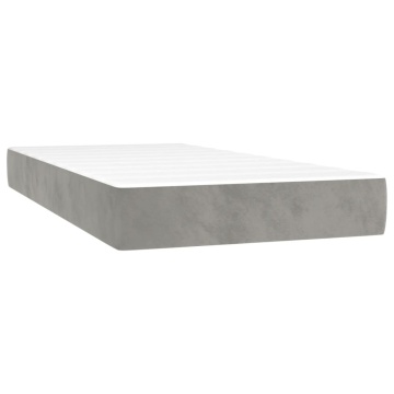 Pat box spring cu saltea, gri deschis, 90x190 cm, catifea - Img 6