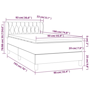 Pat box spring cu saltea, gri deschis, 90x190 cm, catifea - Img 6