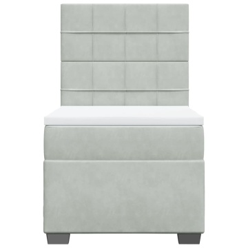 Pat box spring cu saltea, gri deschis, 90x190 cm, catifea - Img 4