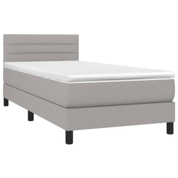 Pat box spring cu saltea, gri deschis, 90x190 cm, textil - Img 3