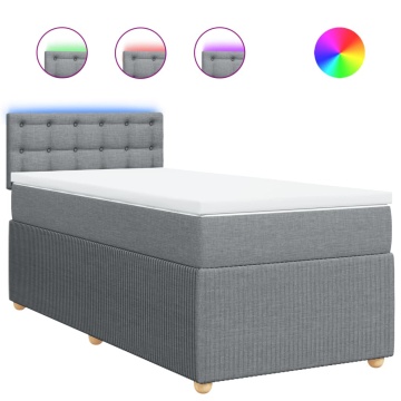 Pat box spring cu saltea, gri deschis, 90x190 cm, textil - Img 2