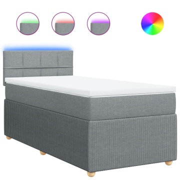 Pat box spring cu saltea, gri deschis, 90x190 cm, textil - Img 2