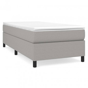 Pat box spring cu saltea, gri deschis, 90x190 cm, textil - Img 2