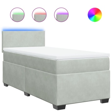 Pat box spring cu saltea, gri deschis, 90x200 cm, catifea - Img 2
