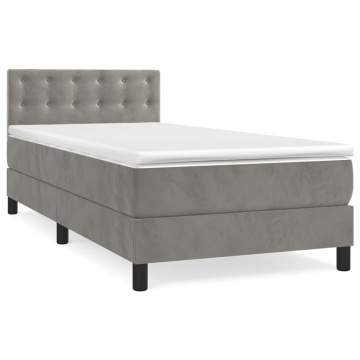 Pat box spring cu saltea, gri deschis, 90x200 cm, catifea - Img 2